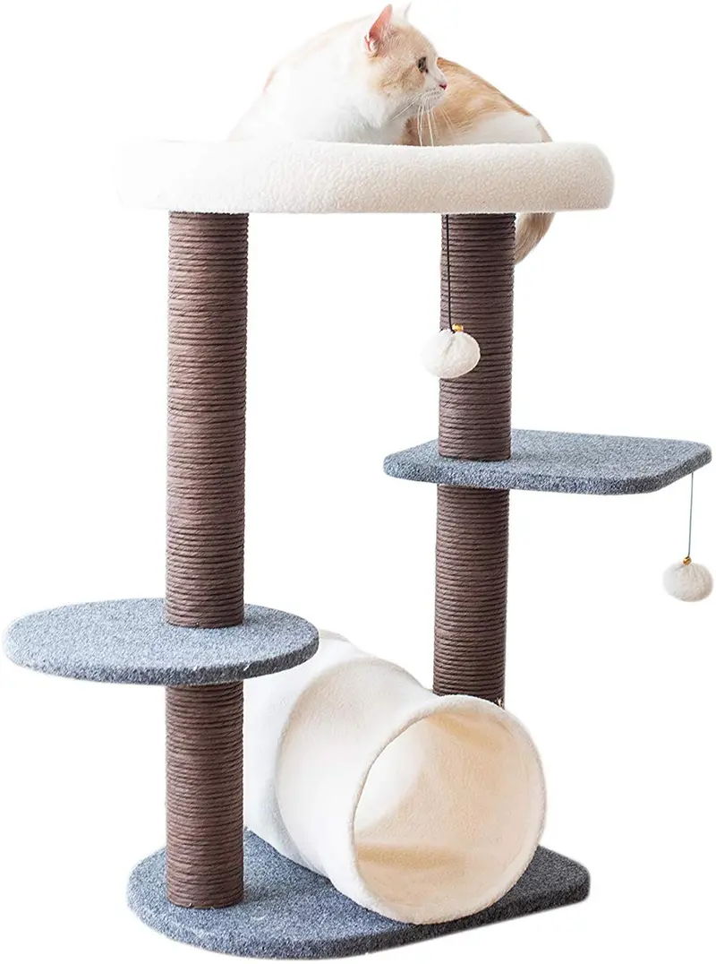 PetPals - Torre para gatos con túnel y bola de juguete, color gris