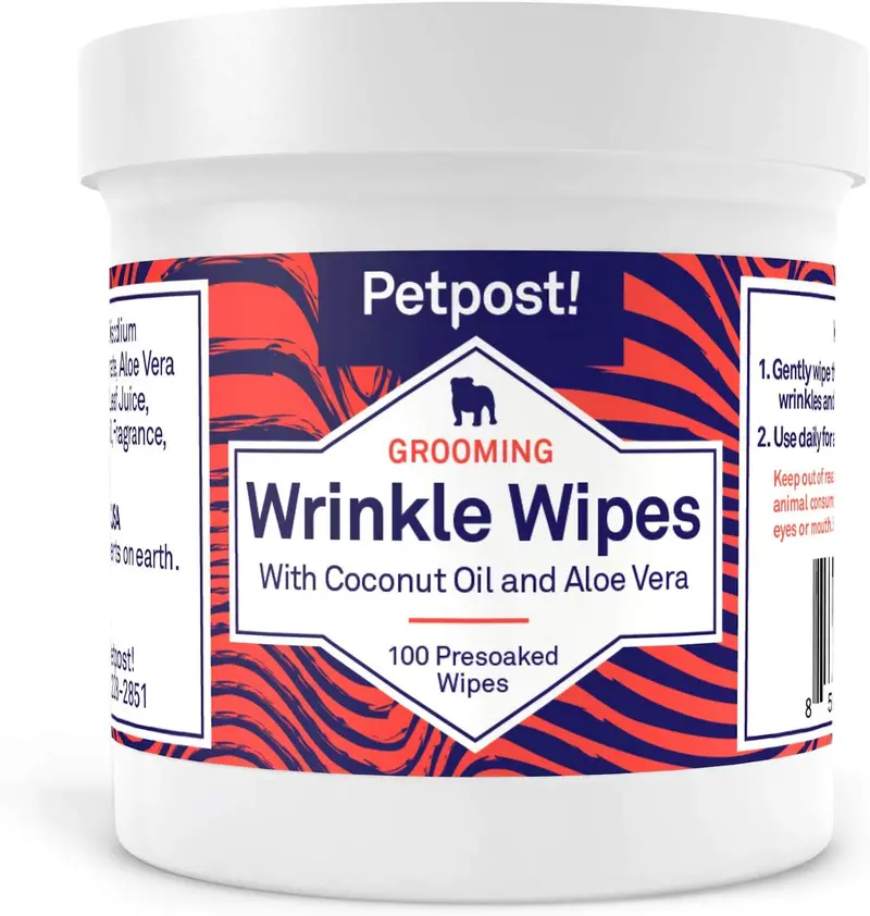Petpost - Toallitas antiarrugas Bulldog para perros, limpia y calma las arrugas y pliegues, 100 almohadillas de algodón ultra suave en solución de aceite de coco