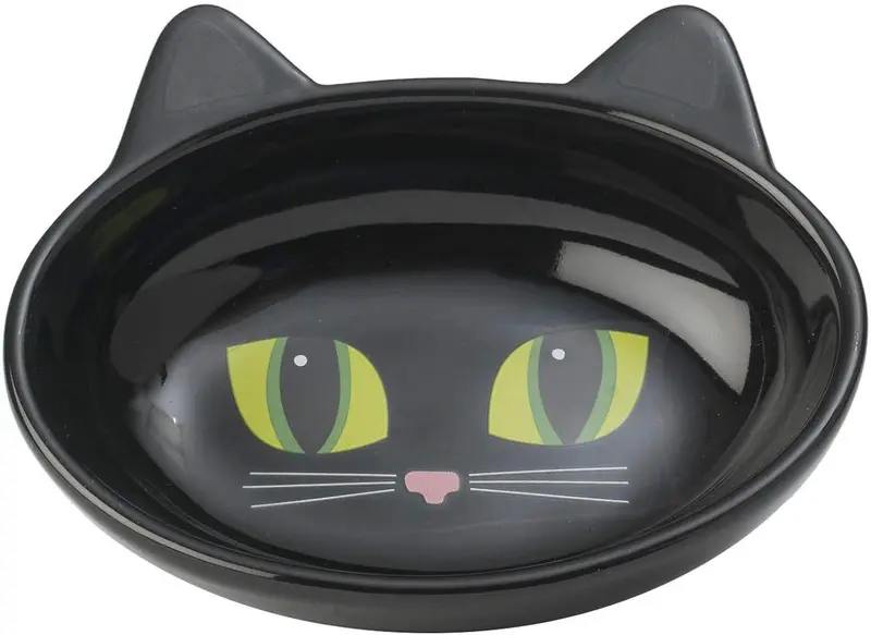 petrageous Oval Frisky Kitty Pet Bowl, 5.5-Inch, color negro