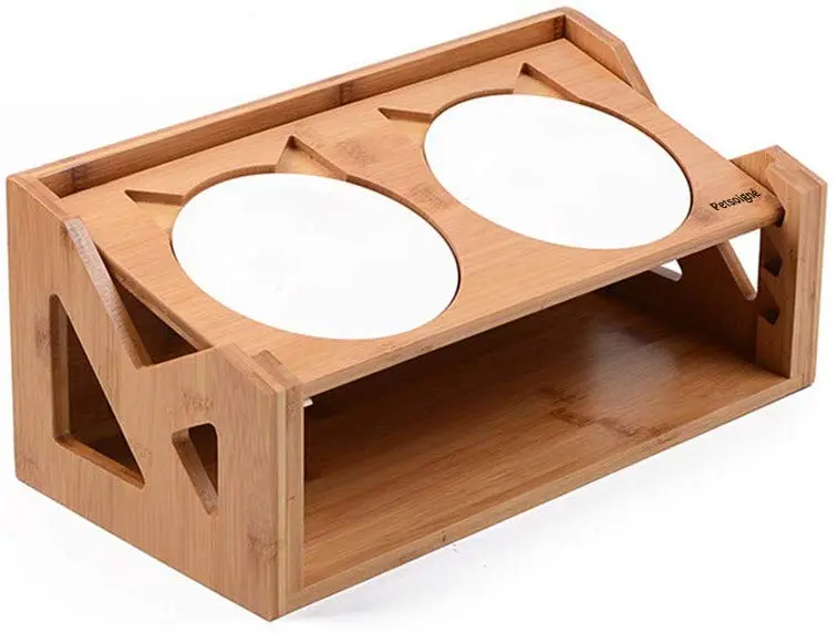 Petsoigné - Mesa de comedor para mascotas con soporte elevado de madera para mascotas, cuencos elevados con soporte oblicuo para comer más cómodamente para gatos, perros, gatitos y cachorros
