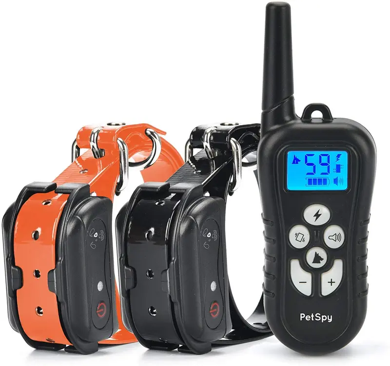 PetSpy collar de choque de entrenamiento de perro doble para 2 perros con pitido, vibración y choque eléctrico, recargable e impermeable E-Collar de entrenamiento Remoto.