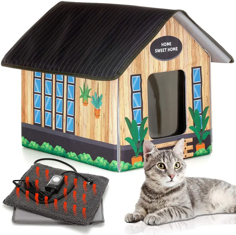 PETYELLA - Casa para gatos al aire libre (calefactada), fácil de montar, casas para gatos al aire libre