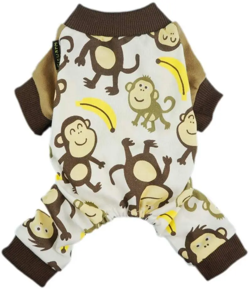 Pijama para mascotas Fitwarm de algodón suave con estampado de monos, marrón