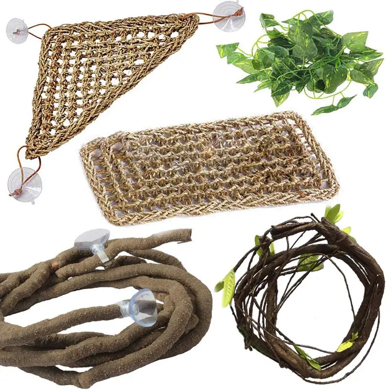 Pinvnby, accesorios de dragón barbudo, hamaca, selva, escalador, viñas, hojas flexibles, hábitat, decoración de reptiles, para escalada, camaleón, lagartos, gecko, serpientes