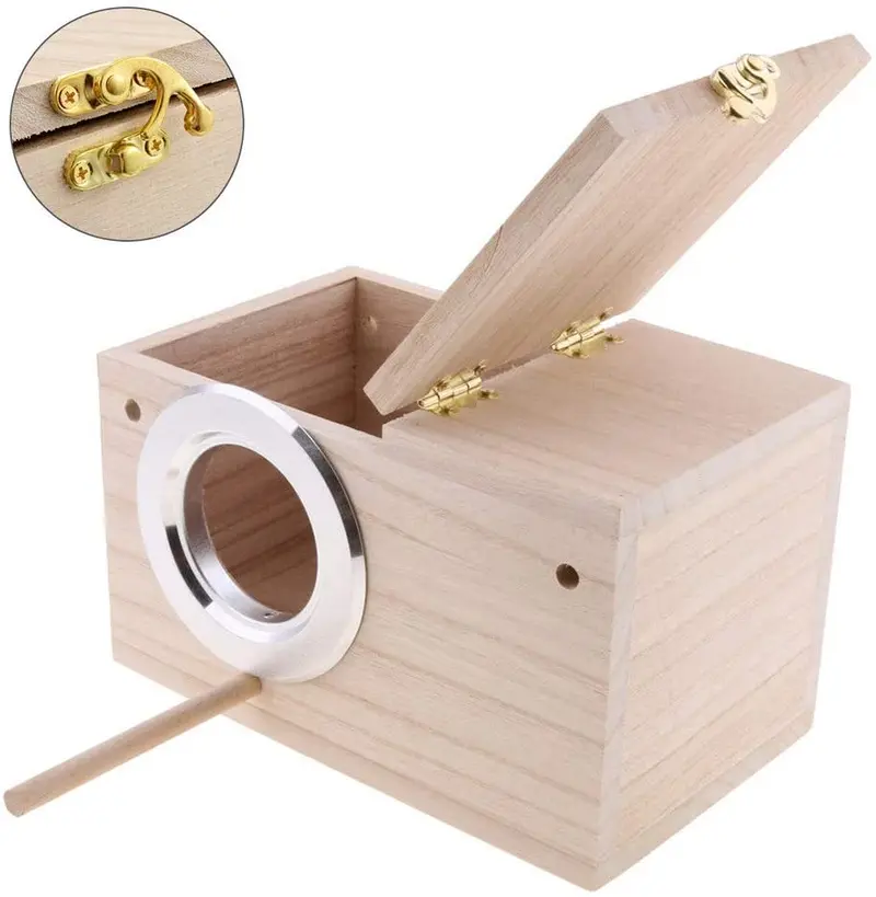 PINVNBY - Caja de madera para pájaros y loros (tamaño