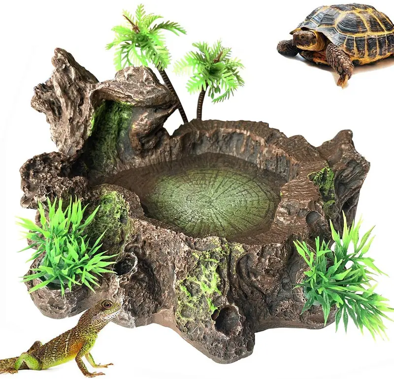 PINVNBY plataforma de resina para reptiles, árbol artificial, tronco, tanque de reptiles, cuenco de agua para alimentos para dragón, lagarto, gecko, rana de agua, serpiente