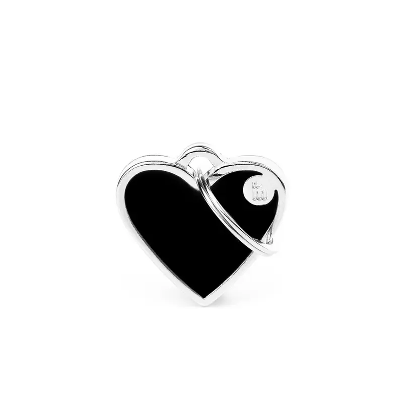 Placa ID Basic Handmade Chica Negra en Forma de Corazón para Perros
