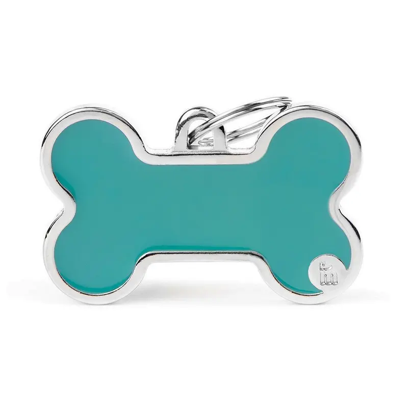 Placa ID Basic Handmade Extra Grande Azul Celeste en Forma de Hueso para Perros