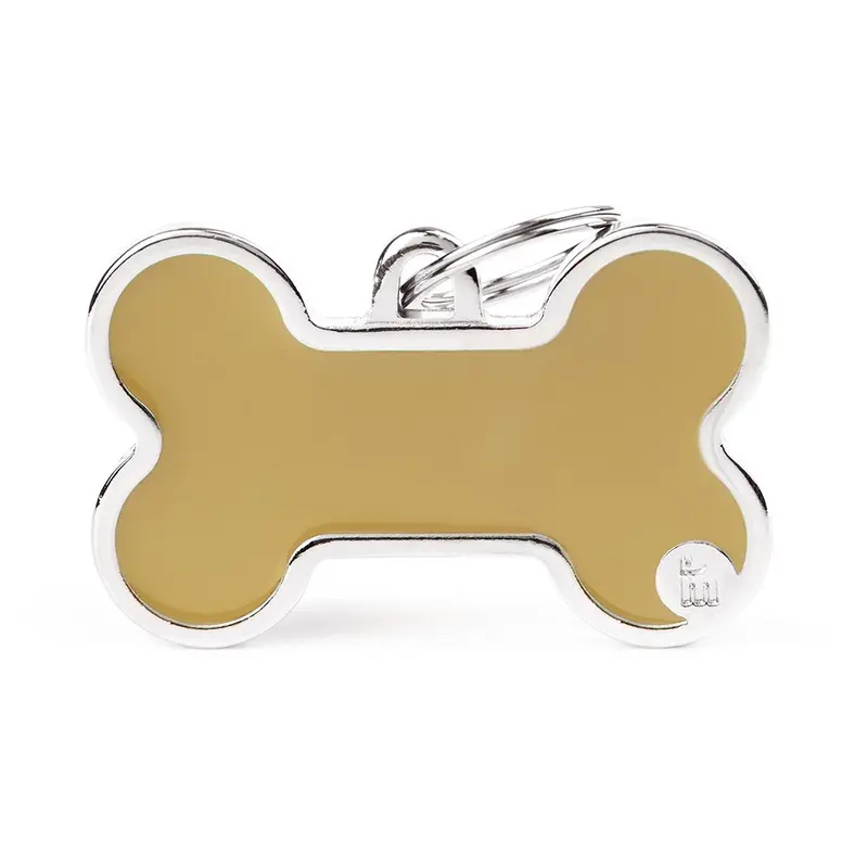 Placa ID Basic Handmade Extra Grande Beige en Forma de Hueso para Perros