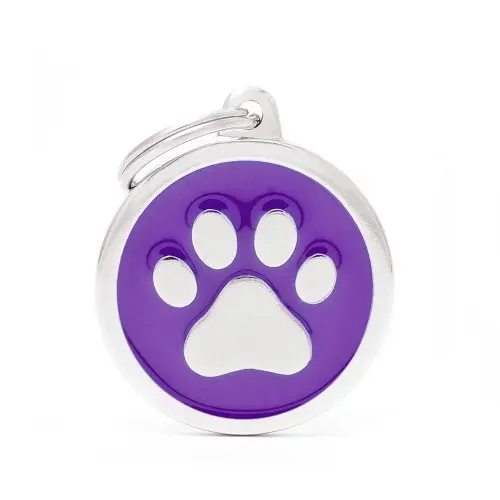 Placa ID Classic Grande Morada en Forma Redonda con Huella para Perros | MyFamily