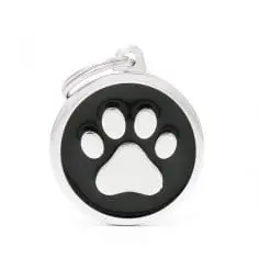 Placa ID Classic Grande Negra en Forma Redonda con Huella para Perros | MyFamily