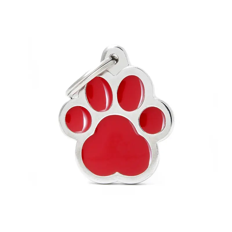 Placa ID Classic Grande Roja en Forma de Huella para Perros
