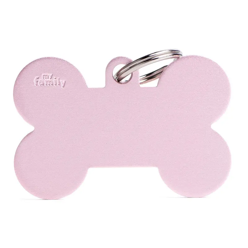 Placa ID de Aluminio Extra Grande Rosa en Forma de Hueso para Perros