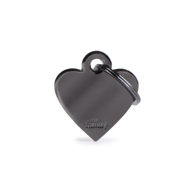 Placa ID de Laton Negro Chica en Forma de Corazon para Perros