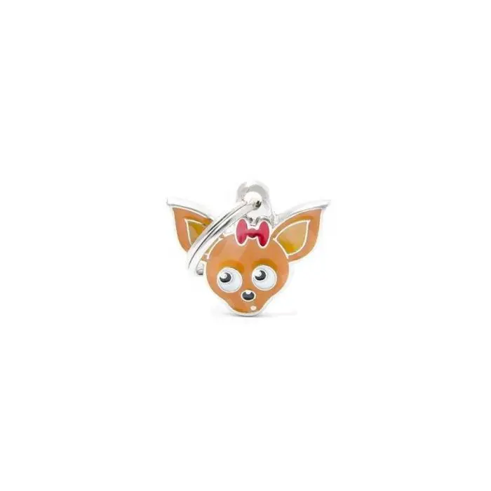 Placa ID en Forma de Chihuahua con Moño Rojo para Perros | MyFamily