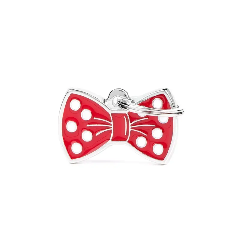 Placa ID en Forma de Corbatín (Moño) Rojo para Perros