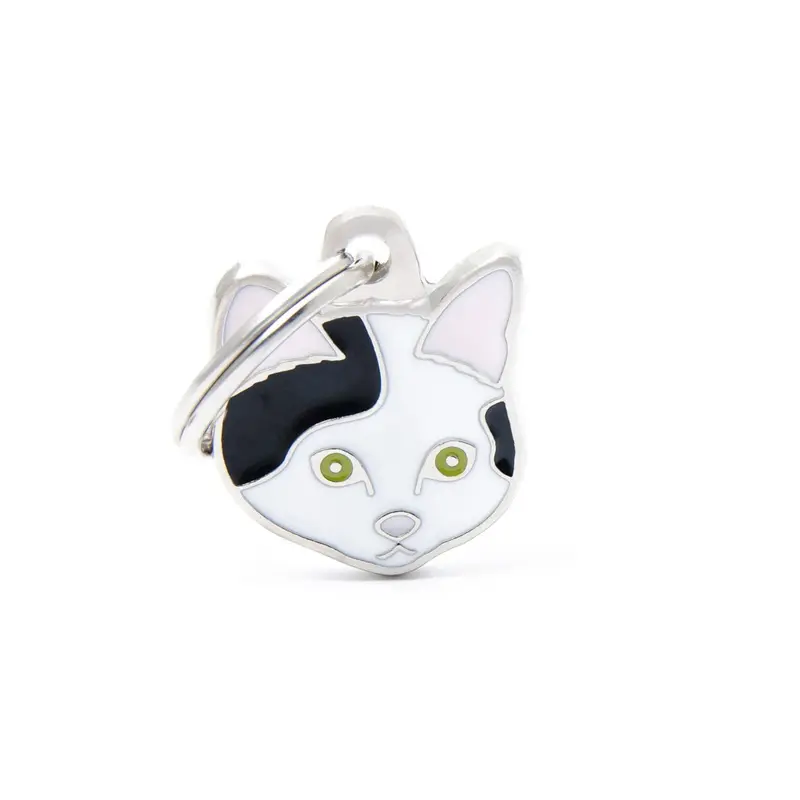 Placa ID en Forma de Gato Europeo Blanco y Negro