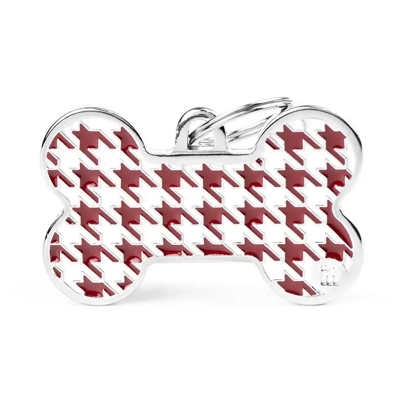 Placa ID Extra Grande Estilo Pied de Poule en Forma de Hueso para Perros