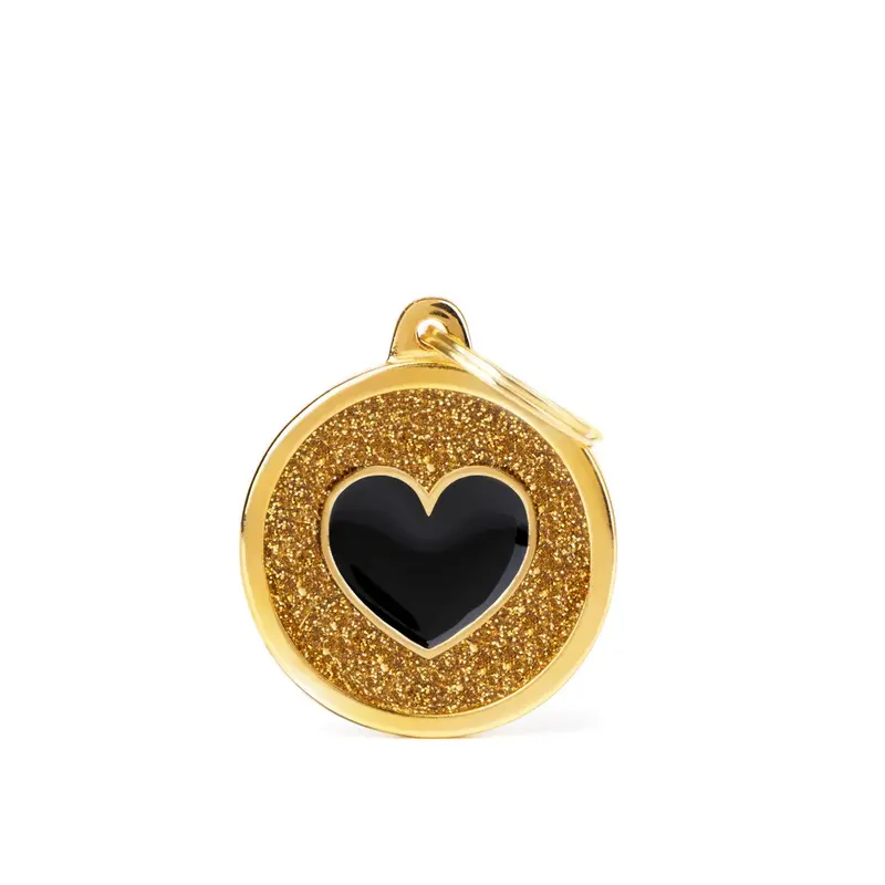 Placa ID My Family Círculo Grande Corazón Oro Glitter