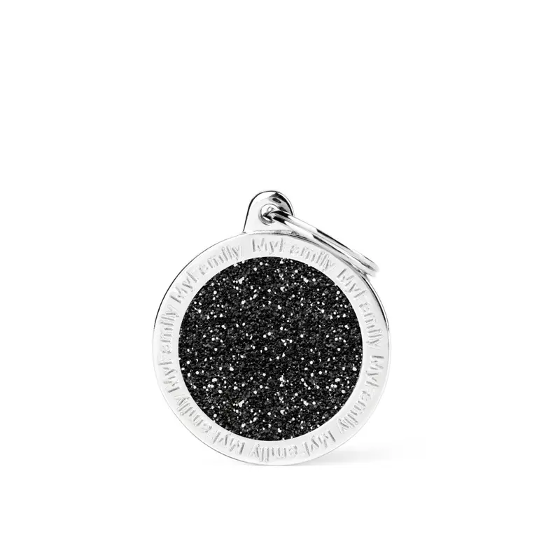 Placa ID My Family Círculo Grande Negro Glitter