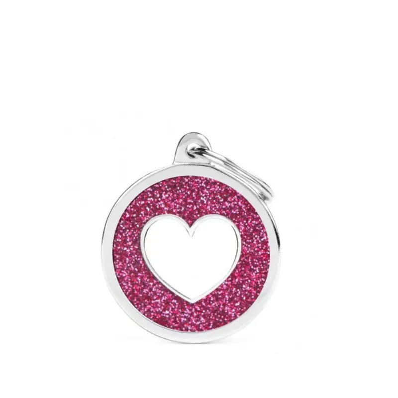 Placa ID My Family Círculo Grande Rosa Glitter