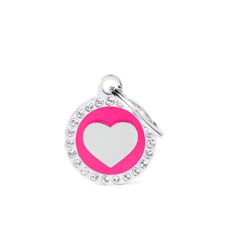 Placa ID My Family Círculo Pequeño Fuscia Corazón Glam