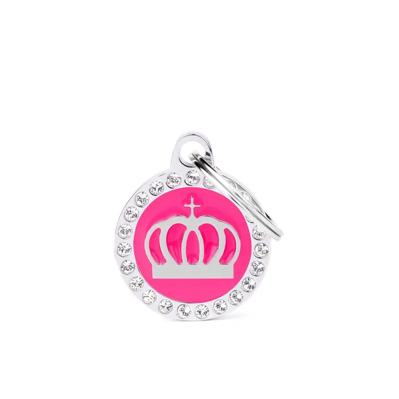 Placa ID My Family Círculo Pequeño Fuscia Corona Glam
