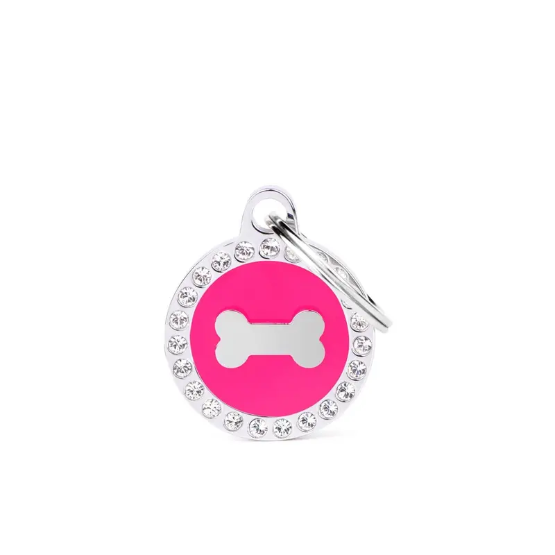 Placa ID My Family Círculo Pequeño Fuscia Hueso Glam