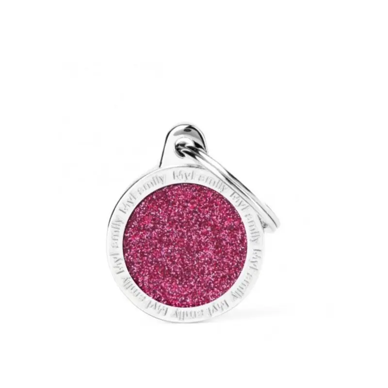 Placa ID My Family Círculo Pequeño Glitter Rosa