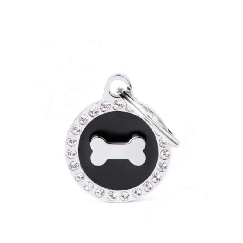 Placa ID My Family Círculo Pequeño Hueso Glam Negro