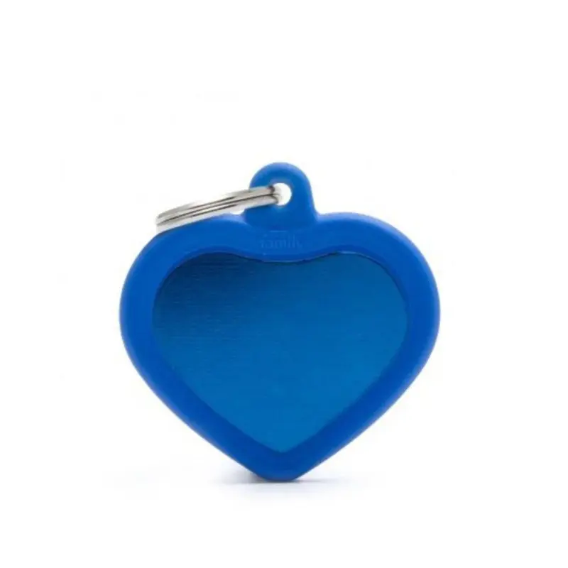 Placa ID My Family Corazón Goma Azul en Aluminio