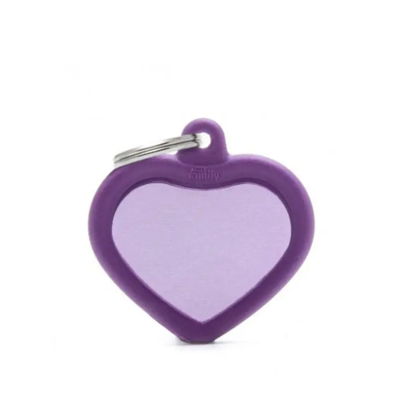 Placa ID My Family Corazón Goma Violeta en Aluminio
