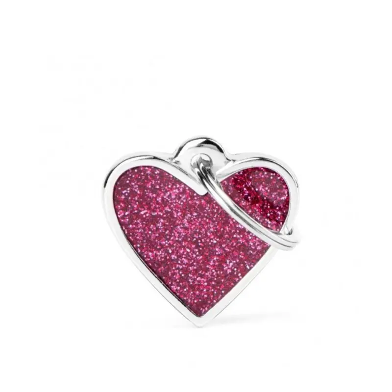 Placa ID My Family Corazón Pequeño Glitter Rosa