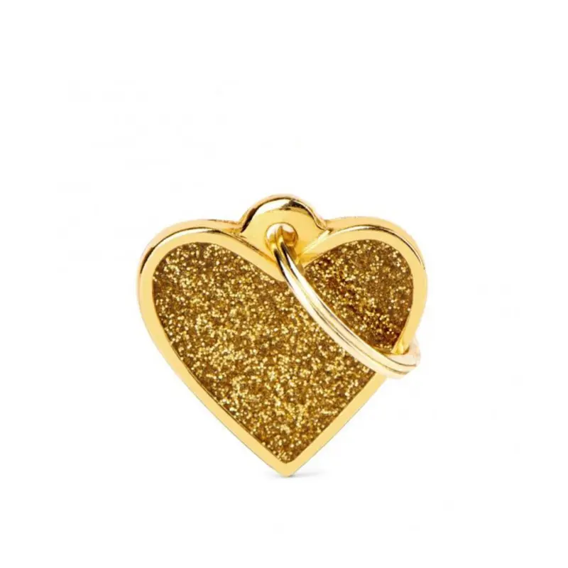 Placa ID My Family Corazón Pequeño Oro Glitter