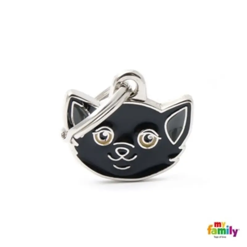 Placa ID My Family Gato Europeo Negro Caricatura