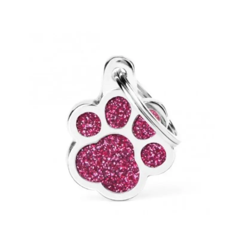 Placa ID My Family Huella Pequeña Glitter Rosa