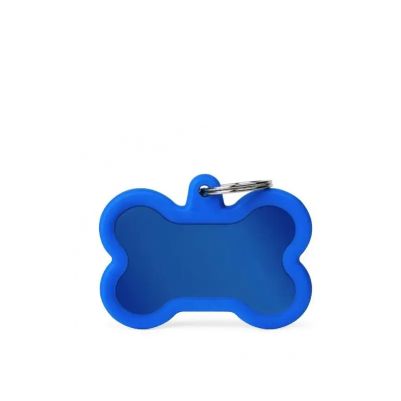 Placa ID My Family Hueso Goma Azul en Aluminio