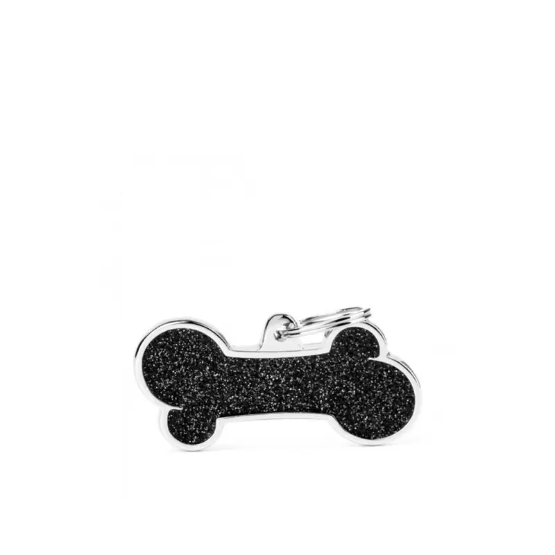 Placa ID My Family Hueso Grande Negro Glitter