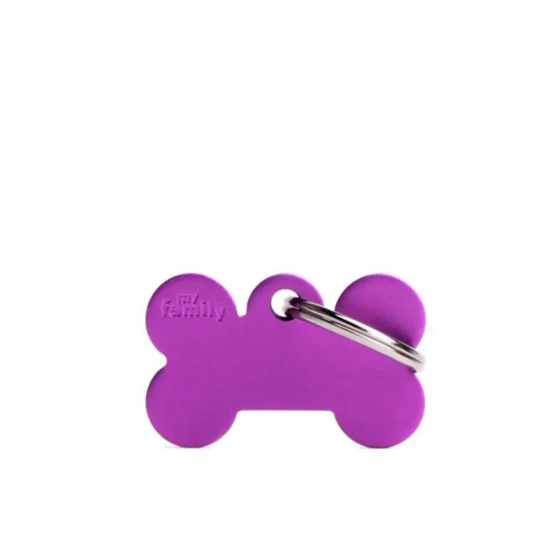 Placa ID My Family Hueso Pequeño Morado en Aluminio