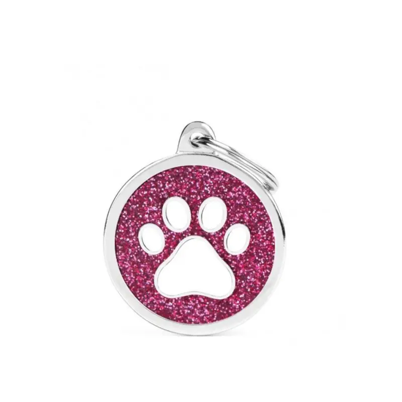 Placa ID My Family ID Círculo Grande Huella Rosa Glitter