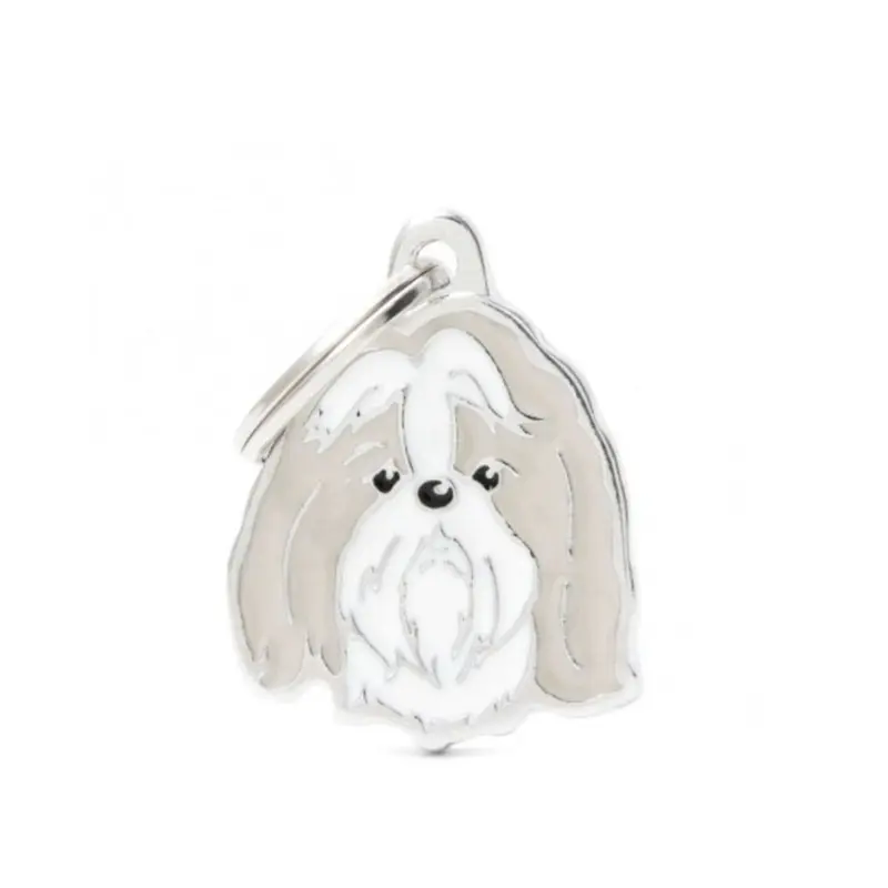 Placa ID My Family Shih Tzu Blanco y Oro