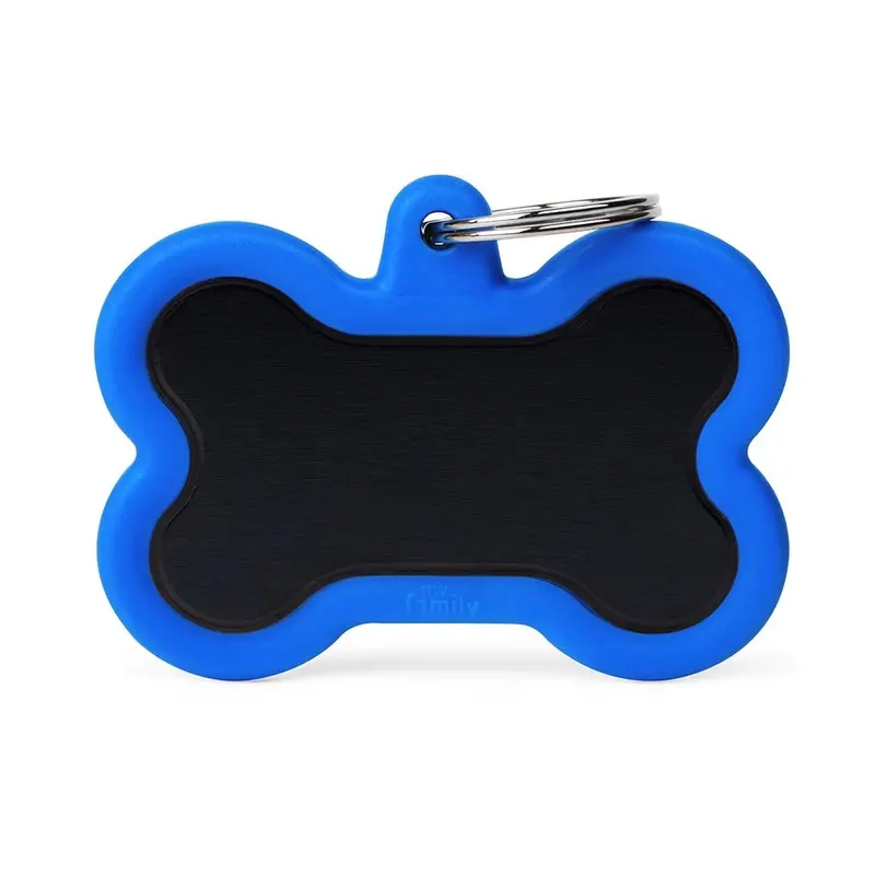 Placa ID Silenciosa de Aluminio Extra Grande Azul en Forma de Hueso para Perros