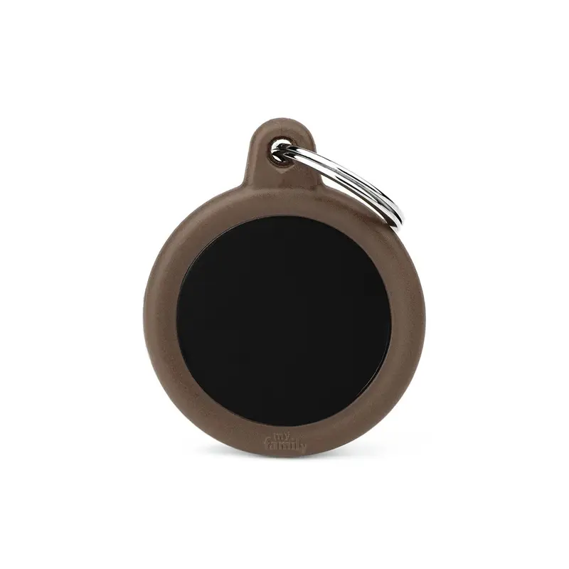 Placa ID Silenciosa de Aluminio Marrón en Forma de Círculo para Perros | MyFamily