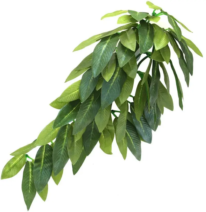 Plantas de reptiles, planta de terrario de seda colgante con ventosa para dragones barbudos, lagartos, geckos, serpiente y ermitaño, decoración de cangrejo, tamaño pequeño, 12 pulgadas verde