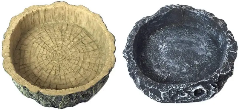 Plato de Alimentos de reptiles, petforu 2 Pack comedero de reptil terrario cuencos de hábitat para mascotas decoración (árbol línea + gris)