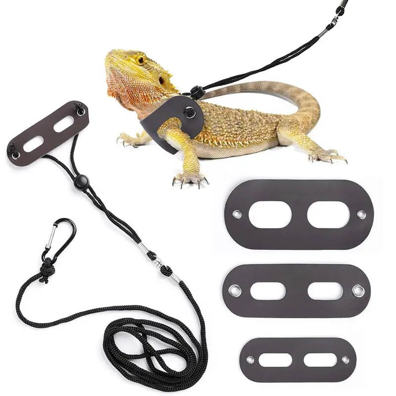 POLKASTORE Arnés y correa de dragón barbudo ajustable (S, M, L, 3 unidades) – Correa de piel suave para anfibios y otros animales de mascotas pequeños