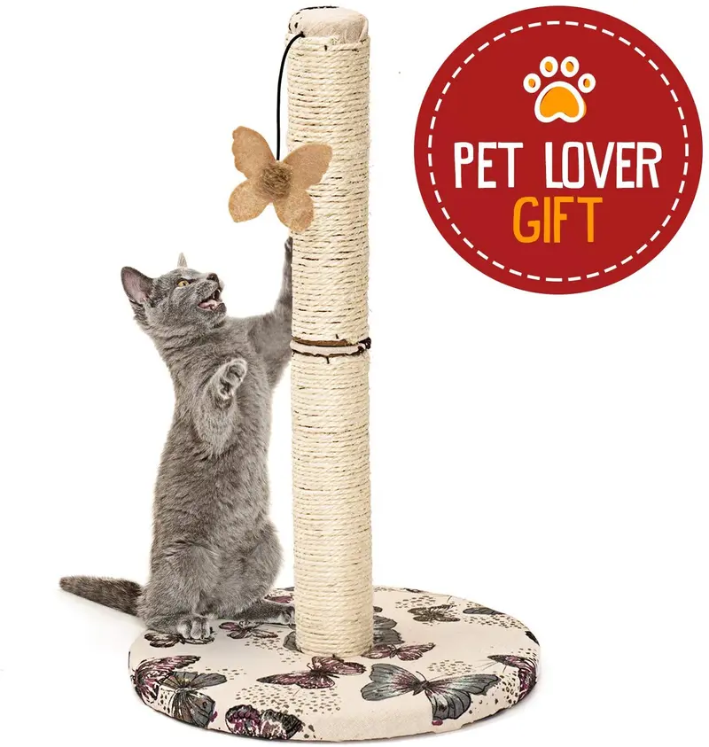 Poste rascador para gato con juguete colgante de mariposa