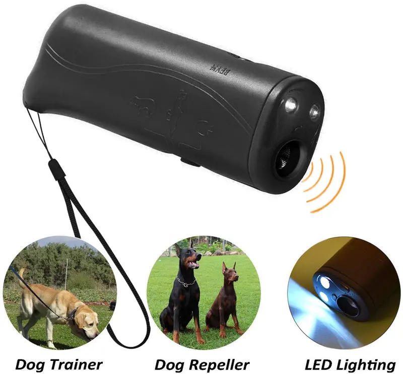 POVAD - Repelente ultrasónico LED para perros, 3 en 1, repelente ultrasónico para mascotas, antiladridos y antiladridos (negro)