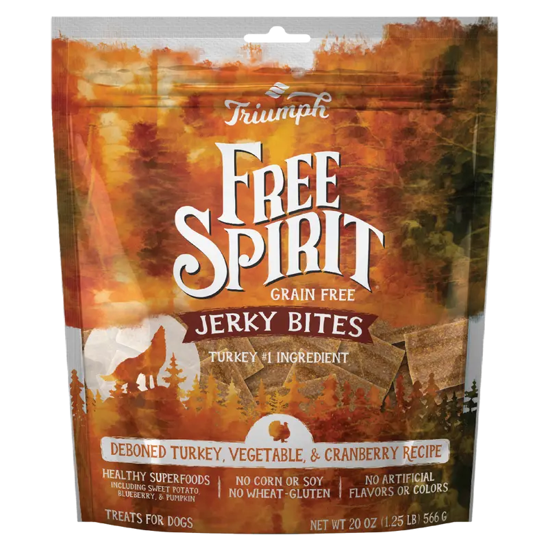 Premio tipo Jerky sin grano “Free Spirit” – Pavo, Vegetales & Arándano | Triumph