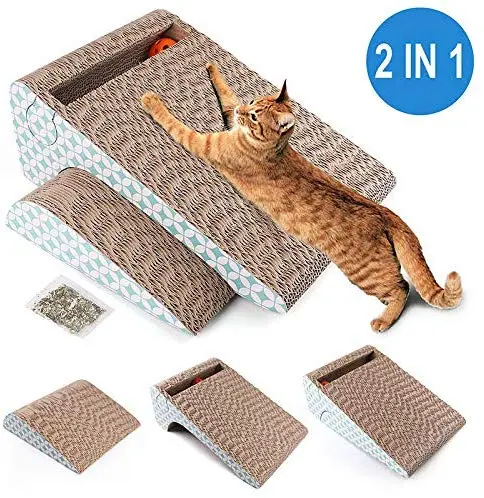 PrimePets Cat Scratcher Cardboard, Removable Cat Scratching Pad with Ball, 2-in-1 Corrugated Cat Scratch Lounge Sofa Refill(Catnip Included)